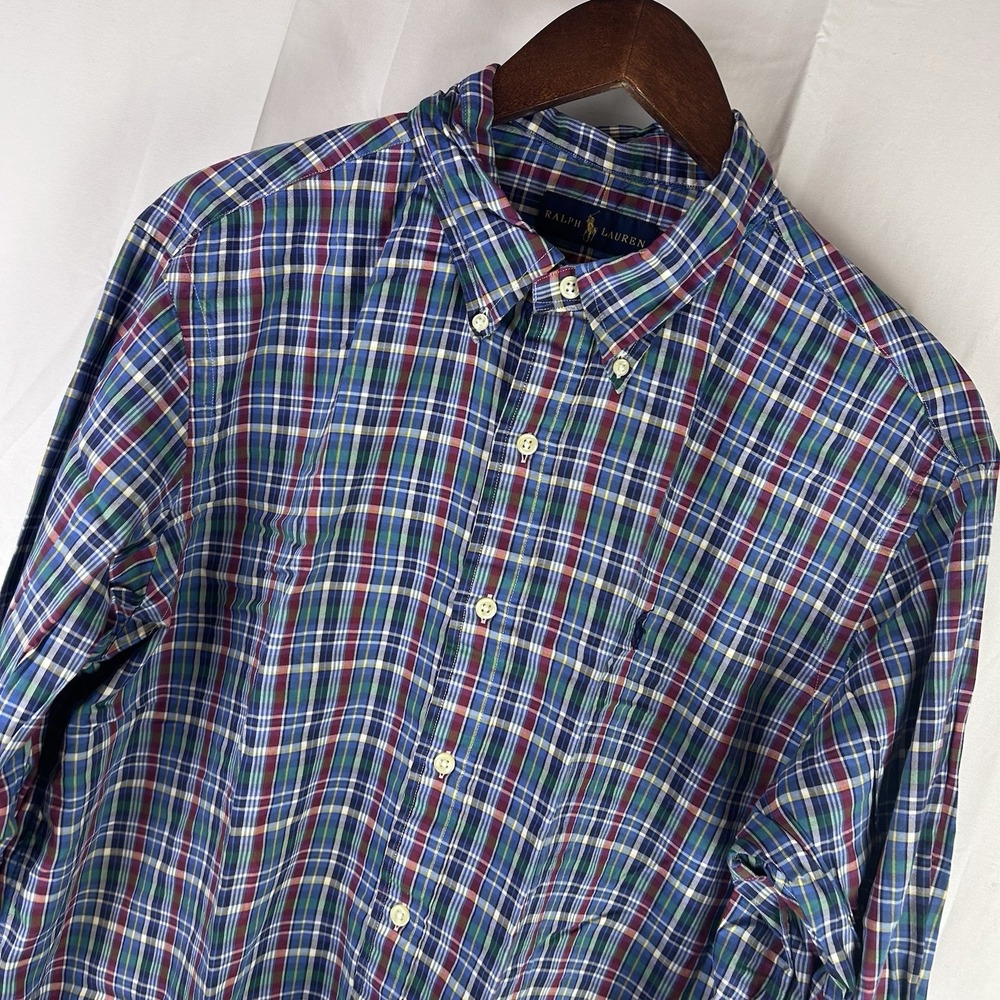 Ralph Lauren Shirt Mens‎ XL Blue Green Red Plaid Long Sleeve Colorful Pony